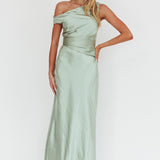 Twilight Asymmetric Neckline Maxi Dress Sage
