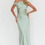 Twilight Asymmetric Neckline Maxi Dress Sage