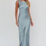 Carmine Satin Sleeveless Maxi Dress Blue