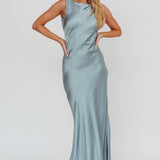 Carmine Satin Sleeveless Maxi Dress Blue