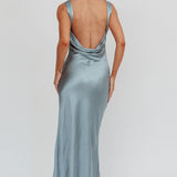 Carmine Satin Sleeveless Maxi Dress Blue