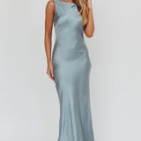 Carmine Satin Sleeveless Maxi Dress Blue