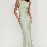 Carmine Satin Sleeveless Maxi Dress Sage
