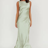 Carmine Satin Sleeveless Maxi Dress Sage