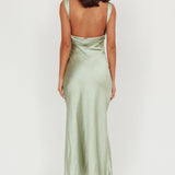 Carmine Satin Sleeveless Maxi Dress Sage