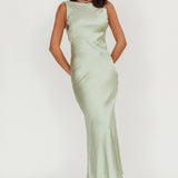 Carmine Satin Sleeveless Maxi Dress Sage