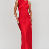 Carmine Satin Sleeveless Maxi Dress Wine