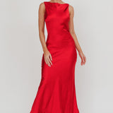 Carmine Satin Sleeveless Maxi Dress Wine