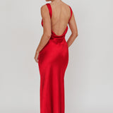 Carmine Satin Sleeveless Maxi Dress Wine