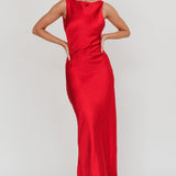 Carmine Satin Sleeveless Maxi Dress Wine