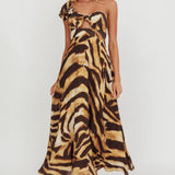 Skyla One Shoulder Ruffle Maxi Dress Leopard