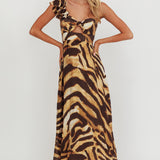 Skyla One Shoulder Ruffle Maxi Dress Leopard