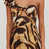 Skyla One Shoulder Ruffle Maxi Dress Leopard