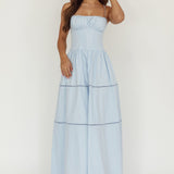 Heavenly Glow Gathered Bust A-Line Maxi Dress Blue