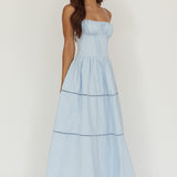 Heavenly Glow Gathered Bust A-Line Maxi Dress Blue