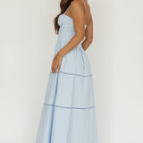 Heavenly Glow Gathered Bust A-Line Maxi Dress Blue