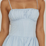 Heavenly Glow Gathered Bust A-Line Maxi Dress Blue