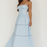 Heavenly Glow Gathered Bust A-Line Maxi Dress Blue