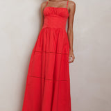 Heavenly Glow Gathered Bust A-Line Maxi Dress Red