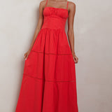 Heavenly Glow Gathered Bust A-Line Maxi Dress Red