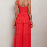 Heavenly Glow Gathered Bust A-Line Maxi Dress Red