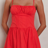 Heavenly Glow Gathered Bust A-Line Maxi Dress Red