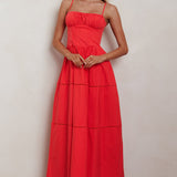 Heavenly Glow Gathered Bust A-Line Maxi Dress Red