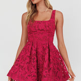 Miley Embroidered A-Line Mini Dress Fuchsia