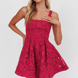 Miley Embroidered A-Line Mini Dress Fuchsia