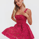 Miley Embroidered A-Line Mini Dress Fuchsia