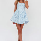 Miley Embroidered A-Line Mini Dress Light Blue
