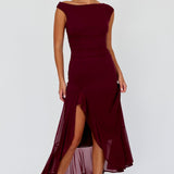 Moonlit Magic Asymmetric Neckline Maxi Dress Wine