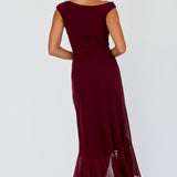 Moonlit Magic Asymmetric Neckline Maxi Dress Wine