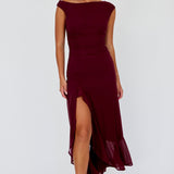 Moonlit Magic Asymmetric Neckline Maxi Dress Wine