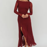 Moonlit Magic Long Sleeve Maxi Dress Wine