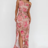 Moonlit Magic Asymmetric Neckline Maxi Dress Floral Blush