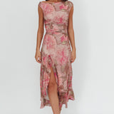Moonlit Magic Asymmetric Neckline Maxi Dress Floral Blush