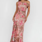 Moonlit Magic Asymmetric Neckline Maxi Dress Floral Blush