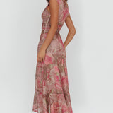 Moonlit Magic Asymmetric Neckline Maxi Dress Floral Blush