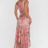 Moonlit Magic Asymmetric Neckline Maxi Dress Floral Blush