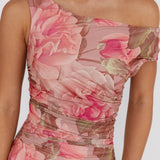 Moonlit Magic Asymmetric Neckline Maxi Dress Floral Blush
