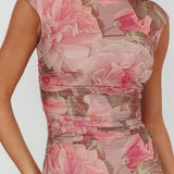 Moonlit Magic Asymmetric Neckline Maxi Dress Floral Blush