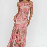 Moonlit Magic Asymmetric Neckline Maxi Dress Floral Blush
