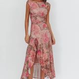 Moonlit Magic Asymmetric Neckline Maxi Dress Floral Blush