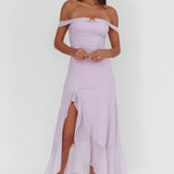 Moonlit Magic Off-Shoulder Split Maxi Dress Lilac