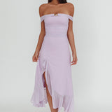 Moonlit Magic Off-Shoulder Split Maxi Dress Lilac