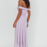Moonlit Magic Off-Shoulder Split Maxi Dress Lilac
