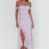 Moonlit Magic Off-Shoulder Split Maxi Dress Lilac