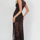Moonlit Magic Asymmetric Neckline Lace Maxi Dress Black