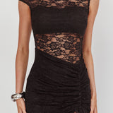 Moonlit Magic Asymmetric Neckline Lace Maxi Dress Black